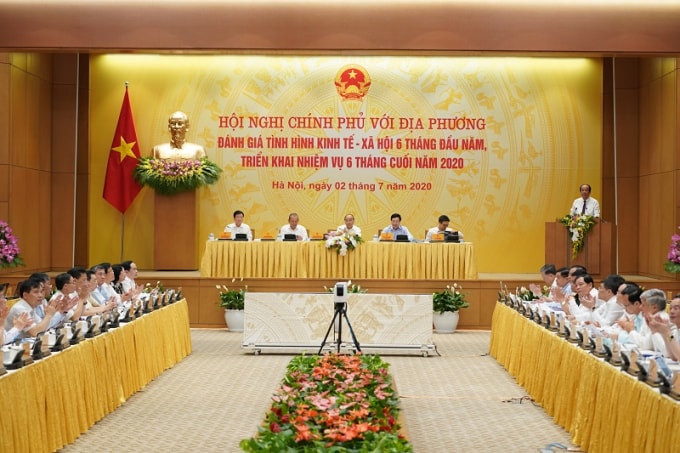 Quang cảnh Hội nghị trực tuyến toàn quốc Chính phủ với các địa phương về tình hình kinh tế - xã hội tháng 6 và 6 tháng đầu năm 2020 vào sáng nay (ngày 2/7).