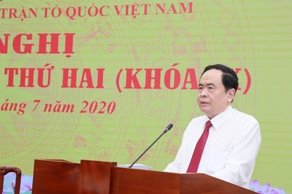 Bí thư Trung ương Đảng, Chủ tịch UBTƯ MTTQ Việt Nam Trần Thanh Mẫn phát biểu tại Hội nghị. Ảnh: tapchimattran.vn