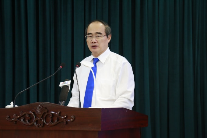 Bí thư Thành ủy tp.HCM Nguyễn Thiện Nhân phát biểu tại hội nghị lần thứ 42 Ban chấp hành Đảng bộ TP.HCM khóa X, nhiệm kỳ 2016-2020 sáng ngày 7/7-ảnh: H/V.