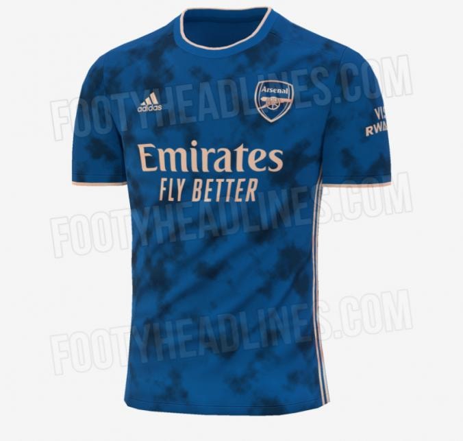 Mẫu áo đấu thứ ba của Arsenal là sự pha trộn của màu xanh và màu trắng.