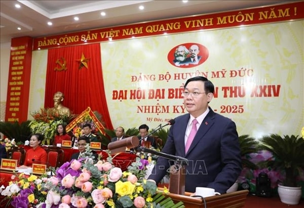 Bí thư Thành ủy Hà Nội Vương Đình Huệ phát biểu chỉ đạo Đại hội. Ảnh: TTXVN