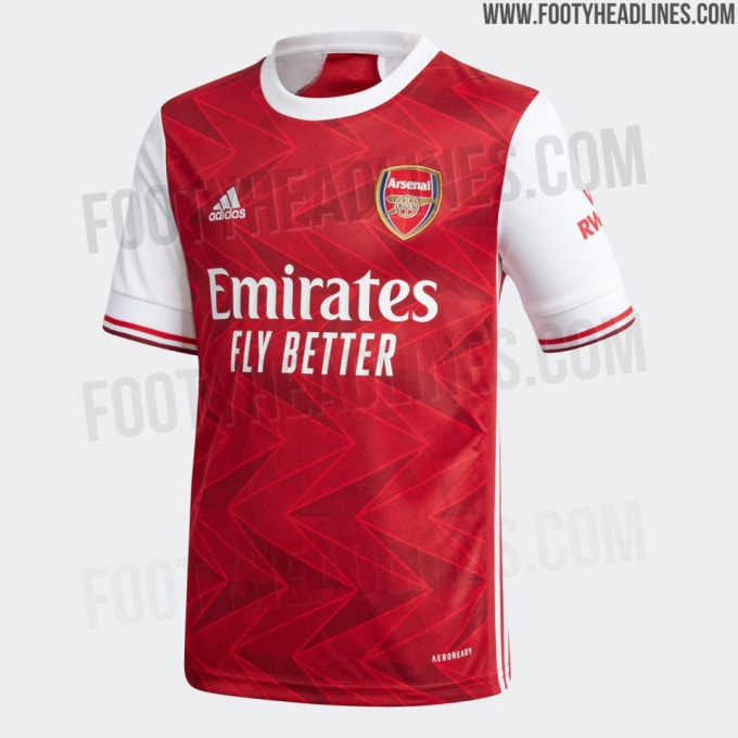 Mẫu áo đấu sân nhà Arsenal 2020 – 2021 màu đỏ truyền thống kết hợp cùng những nét cắt kim cương.