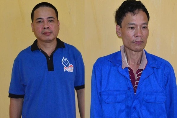 Đối tượng Nguyễn Thế Sơn và Hoàng Đức Khánh tại cơ quan Công an.