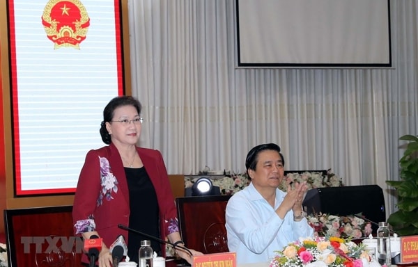 Chủ tịch Quốc hội Nguyễn Thị Kim Ngân phát biểu tại buổi làm việc. Ảnh: TTXVN