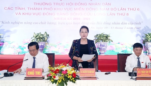 Chủ tịch Quốc hội Nguyễn Thị Kim Ngân phát biểu kết luận Hội nghị. Ảnh: ĐBND