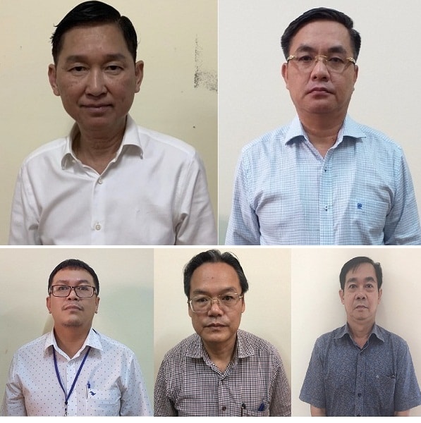 Chân dung 5 cán bộ tại TP Hồ Chí Minh bị khởi tố cùng 1 ngày (từ trái qua phải) gồm: Trần Vĩnh Tuyến, Trần Trọng Tuấn, Lê Tấn Hòa, Phan Trường Sơn, Trần Quốc Đạt. Ảnh: BCA
