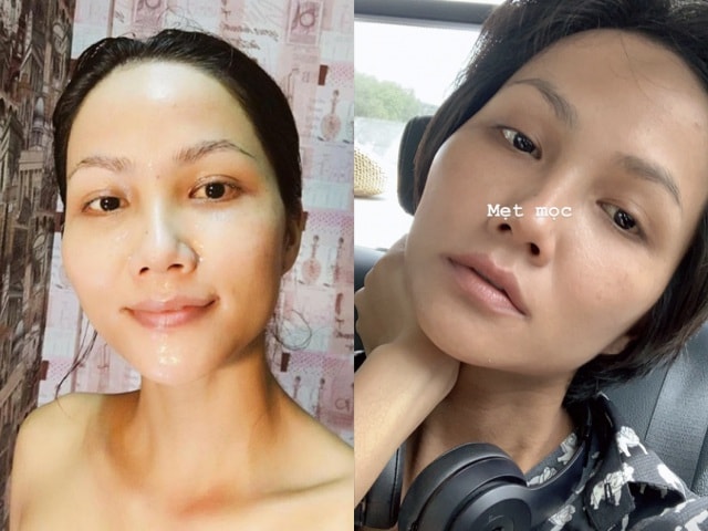 Thời gian trước, làn da của H'Hen Niê mịn căng và ít khuyết điểm, nhưng gần đây mặt mộc của cô lộ lỗ chân lông to, vết thâm li ti và nếp nhăn ở mắt.