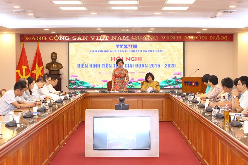 Quang cảnh hội nghị điển hình tiên tiến giai đoạn 2015-2020 của Liên chi hội nhà báo TTXVN. Ảnh: TTXVN.