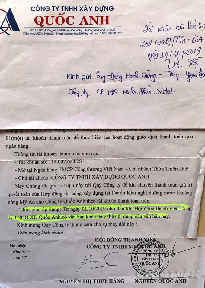 Tờ trình số 202/2019/TTr-QA gửi ông Đặng Mạnh Cường – Tổng giám đốc MIDIVI (Ảnh: Cái Văn Long).