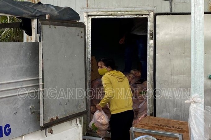 Kho thực phẩm đông lạnh của Công ty TNHH thực phẩm Khánh Huy. Ảnh: Công an tỉnh Đồng Nai