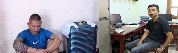 Hai đối tượng cùng vật chứng là một vali chứa ma túy. Ảnh: Ánh Nguyệt