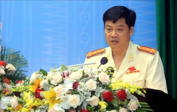 Đại tá Nguyễn Thanh Trường, Bí thư Đảng ủy, Giám đốc Công an tỉnh Thái Bình khoá XII phát biểu tại đại hội. Ảnh: TTXVN