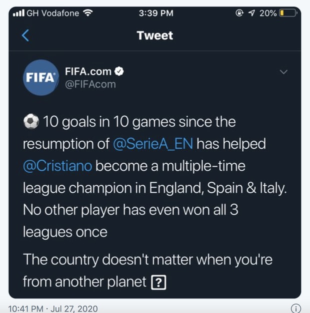 Status chúc mừng của FIFA bị xóa trong vòng 1 giờ. Ảnh: internet.