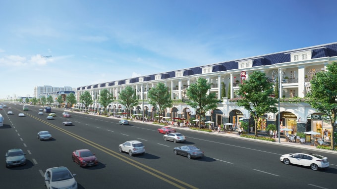 Phối cảnh trục đường ĐT 769 với các dãy shophouse sầm uất.