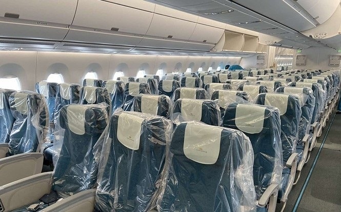 325 ghế trên máy bay Airbus A350 đều được bọc kín nilông. Ảnh: TL.