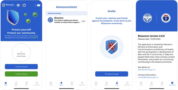 Hình ảnh giao diện ứng dụng Bluezone. Ảnh: internet.