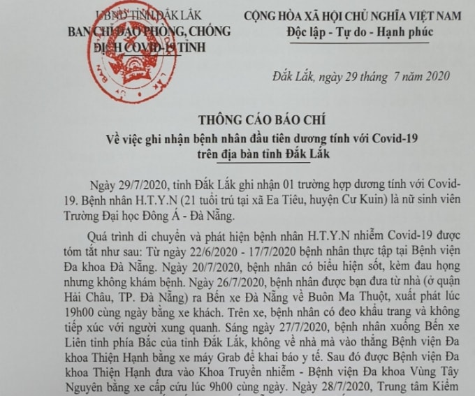 Thông báo của UBND tỉnh Đắk Lắk.