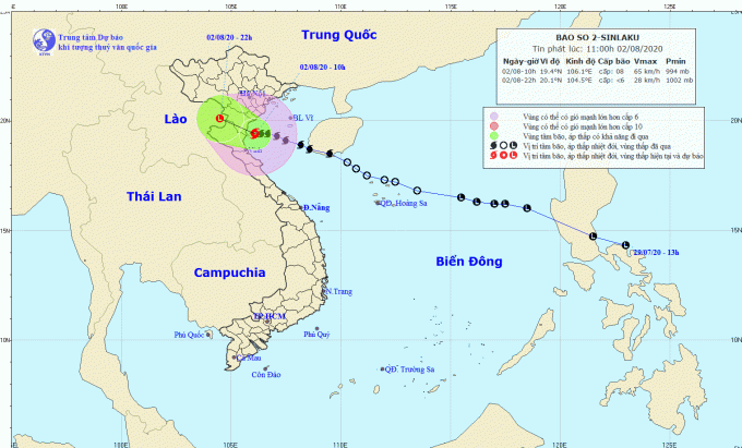 Hướng đi của bão Sinlaku (Ảnh: nchmf.gov.vn)