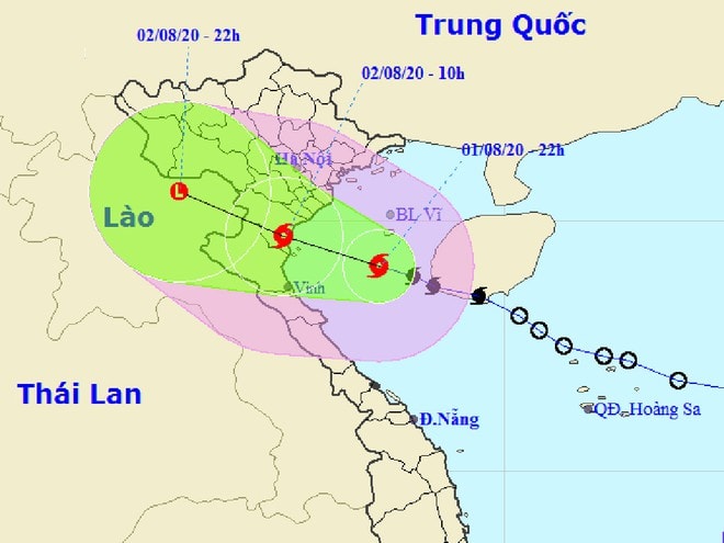 Hướng đi của cơn bão số 2.