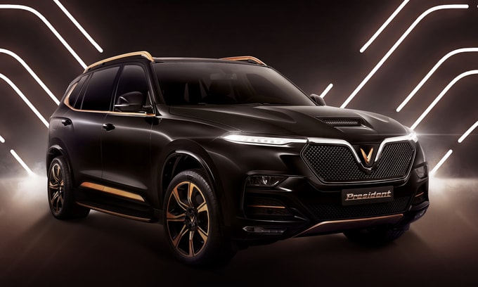 Mẫu SUV President với ngoại hình vuông vức, tông đen và điểm nhấn tương phản màu vàng đồng. Ảnh: internet.