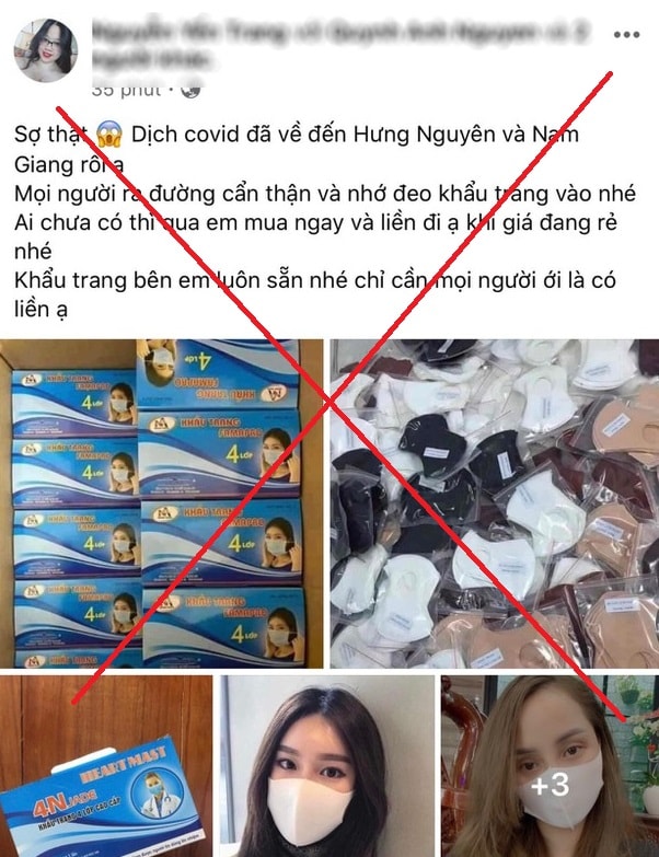 Chủ tài khoản facebook có tên “Nguyễn Yến Trang” đăng tin sai sự thật để bán hàng online.(Ảnh Đ.V)
