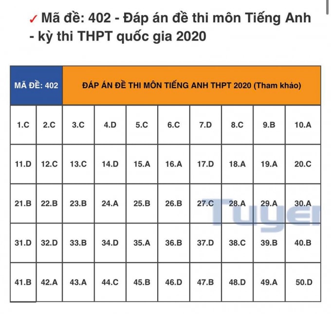 đáp án tiếng anh 404
