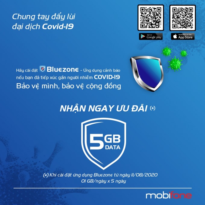 MobiFone sẽ tặng khách hàng 5GB sử dụng miễn phí trong 5 ngày khi khách hàng tải về và cài đặt mới ứng dụng Bluezone