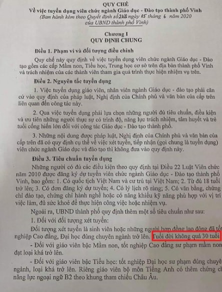 Quyết định tuyển giáo viên có tiêu chí không quá 30 tuổi. Ảnh: TL.