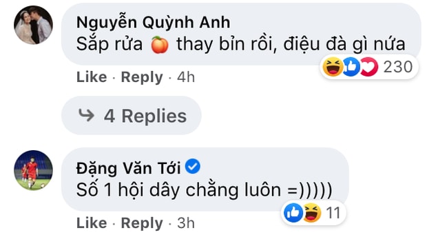 Bình luận phũ của bà xã Quỳnh Anh và đàn em Văn Tới ở Hà Nội FC. Ảnh: internet.