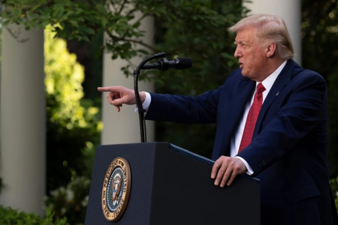Tổng thống Mỹ Donald Trump trong cuộc họp báo tại Nhà Trắng tháng trước. Ảnh: AFP