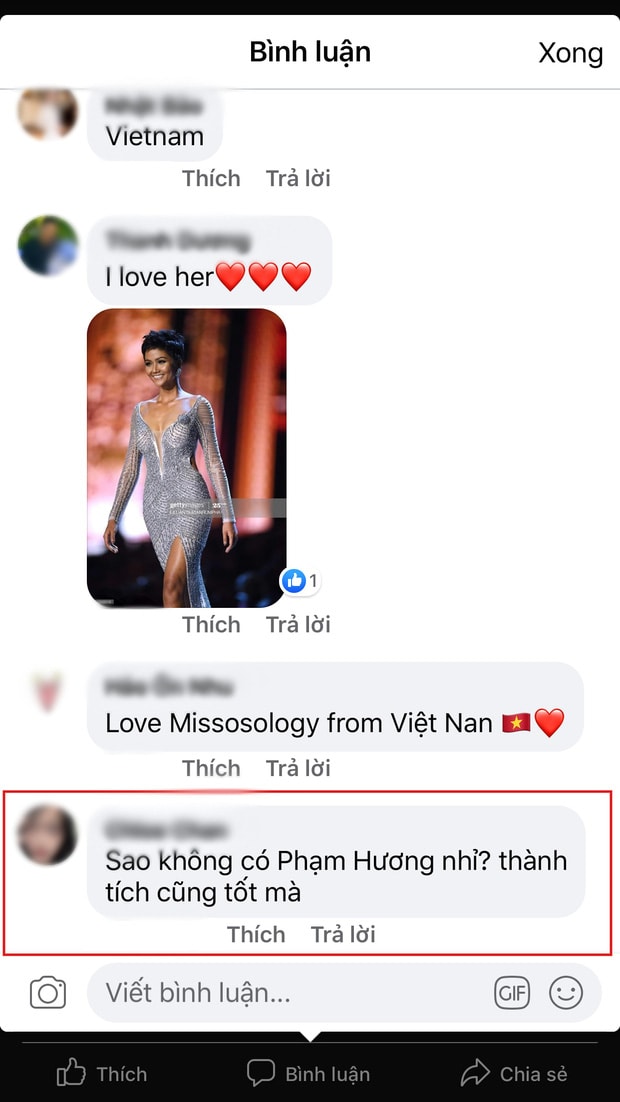Bình luận nhắc tên Phạm Hương gây chú ý của dân mạng.
