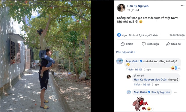 Bà xã Mạc Hồng Quân đăng status than vãn nhớ nhà. Ảnh: internet.