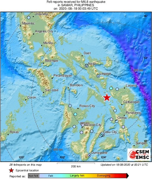 Hình ảnh mô tả trận động đất vừa xảy ra tại Philippines - Ảnh: CSEM