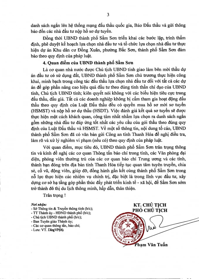 UBND TP Sầm Sơn thông tin về Khu dân cư Đồng Xuân