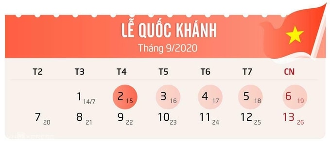 Lịch nghỉ lễ Quốc khánh năm 2020. Ảnh: TL.
