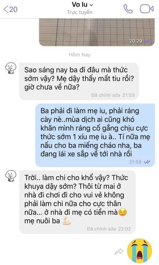 Cô vợ Thủy Tiên thương chồng phải đi làm sớm, về nhà muộn. Ảnh: internet.