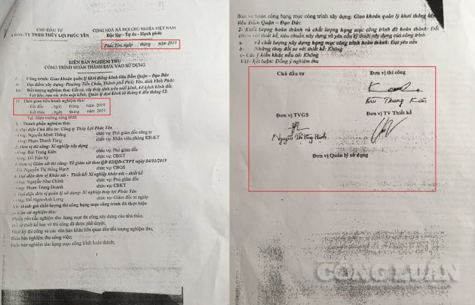 Những biên bản nghiệm thu công trình hoàn thành đưa vào sử dụng mà người đi tố cáo khẳng định được