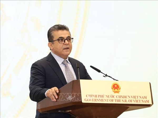 Đại sứ Palestine tại Việt Nam Saadi Salama, Trưởng Phái đoàn Ngoại giao phát biểu chúc mừng 75 năm Quốc khánh nước CHXHCN Việt Nam. Ảnh: TTXVN