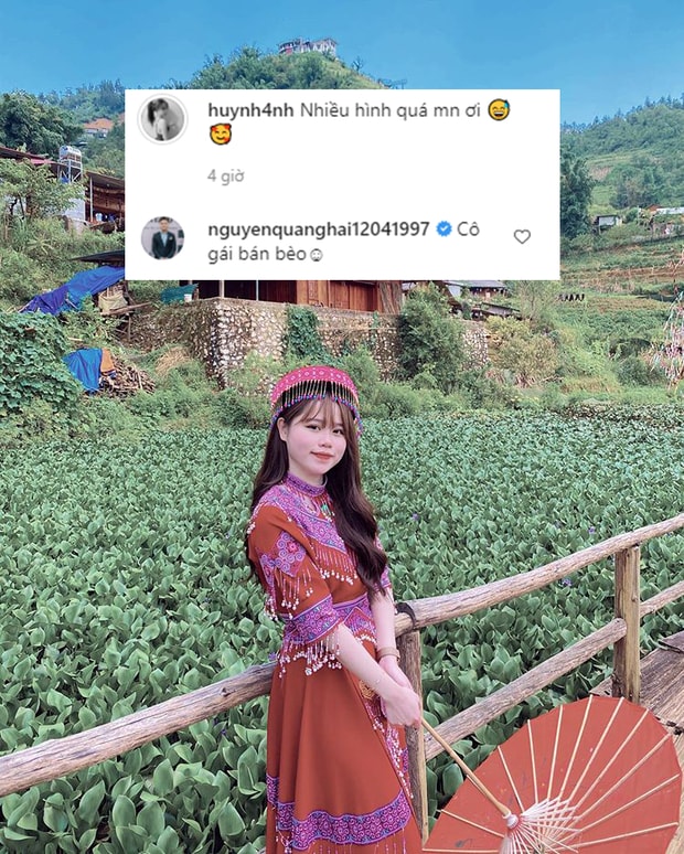 Cô nàng Huỳnh Anh chia sẻ ảnh đứng giữa ao bèo và bị Quang Hải gọi là
