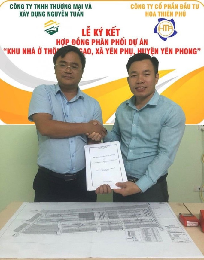 Công ty Nguyễn Tuấn (F1) ký kết với Công ty CP ĐT Hoa Thiên Phú (F2) để phân phối dự án khi chưa đủ điều kiện về kinh doanh bất động sản. Ảnh: trang thông tin Hoa Thiên Phú.