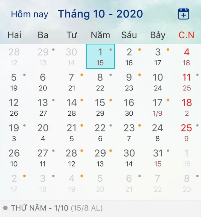 lịch tết trung thu