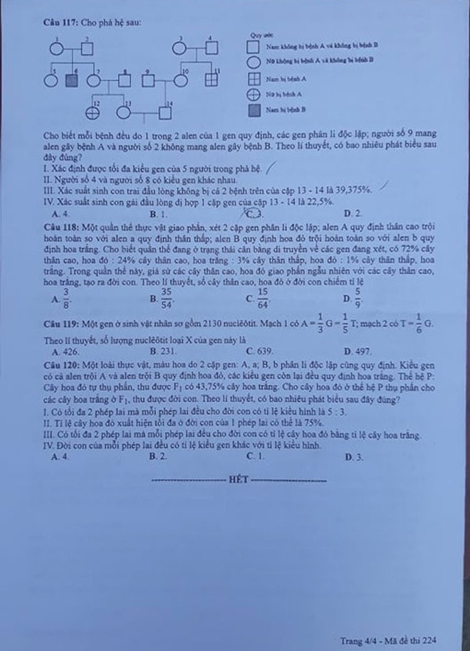 sinh học mã đề 224.- 3