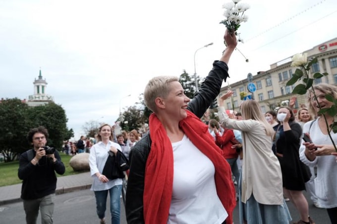 Lãnh đạo phe biểu tình đối lập tại Belarus, Maria Kolesnikova. Ảnh: Reuters
