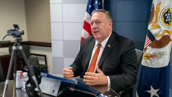 Ngoại trưởng Hoa Kỳ Mike Pompeo tham gia một cuộc họp trực tuyến từ Bộ Ngoại giao ở Washington vào ngày 10 tháng 9. Ảnh: Bộ Ngoại giao Hoa Kỳ