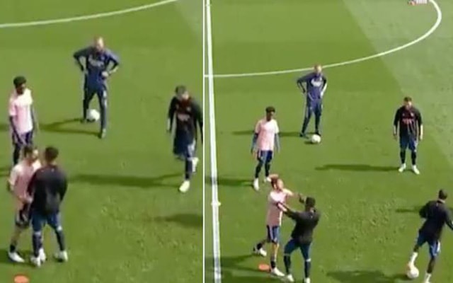 Hình ảnh tình huống xô xát giữa Dani Ceballos và Eddie Nketiah trong buổi tập mới đây của Arsenal. Ảnh: internet.