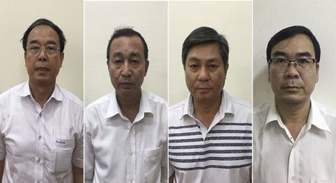 Cựu Phó Chủ tịch Thường trực UBND TPHCM Nguyễn Thành Tài cùng các đồng phạm Trương Văn Út, Đào Anh Kiệt, Nguyễn Hoài Nam (ảnh st)