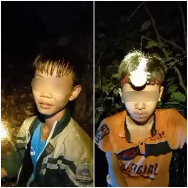 Hai em học sinh Ngô Văn Đức và Ma Phúc Biên (SN 2005, ở Bảo Cường, Định Hoá, Thái Nguyên) đã được lực lượng chức năng cùng người dân địa phương giải cứu thành công. Ảnh: internet.