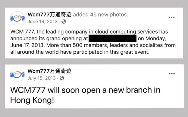 Một số bài đăng trên Facebook được sử dụng để tiếp thị kế hoạch WCM Pozi. Ảnh: BBC