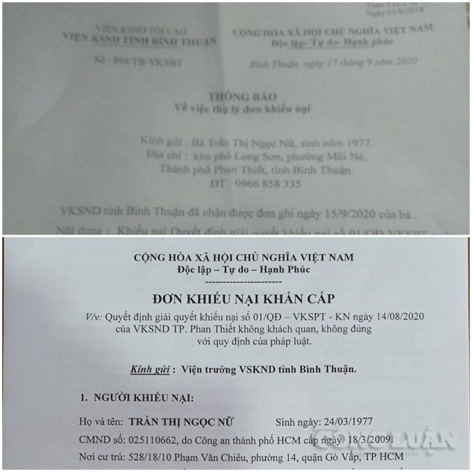 VKSND tỉnh Bình Thuận thụ lý Đơn khiếu nại khẩn cấp của bà Trần Thị Ngọc Nữ.