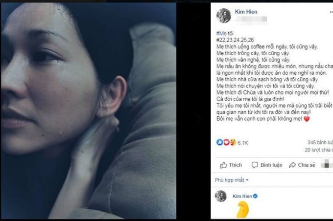 Nữ diễn viên cũng từng đăng tải hình ảnh rơi nước mắt khi nhớ và bày tỏ tình yêu dành cho đấng sinh thành.